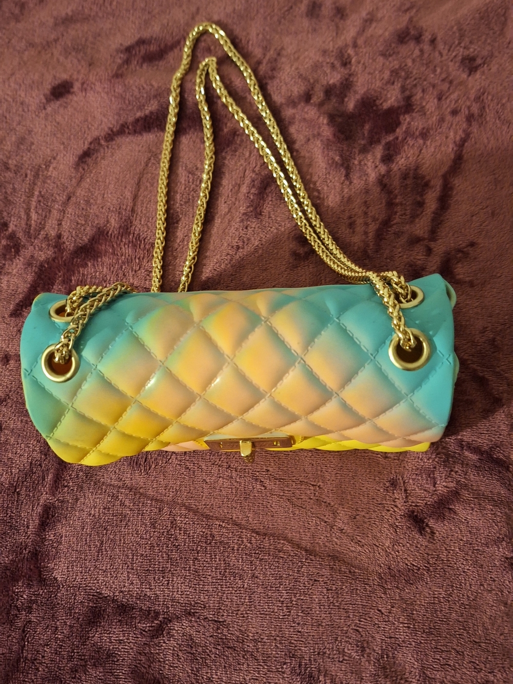Gradient Yellow Quilted Crossbody Bag with Gold Chain (7 × 4.5 By 2.5) - Picture 2 of 6
